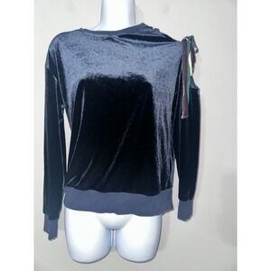SUNCOO PARIS T1 Blue Velvet Cold Shoulder Tie Sweatshirt SATINE Size XS
